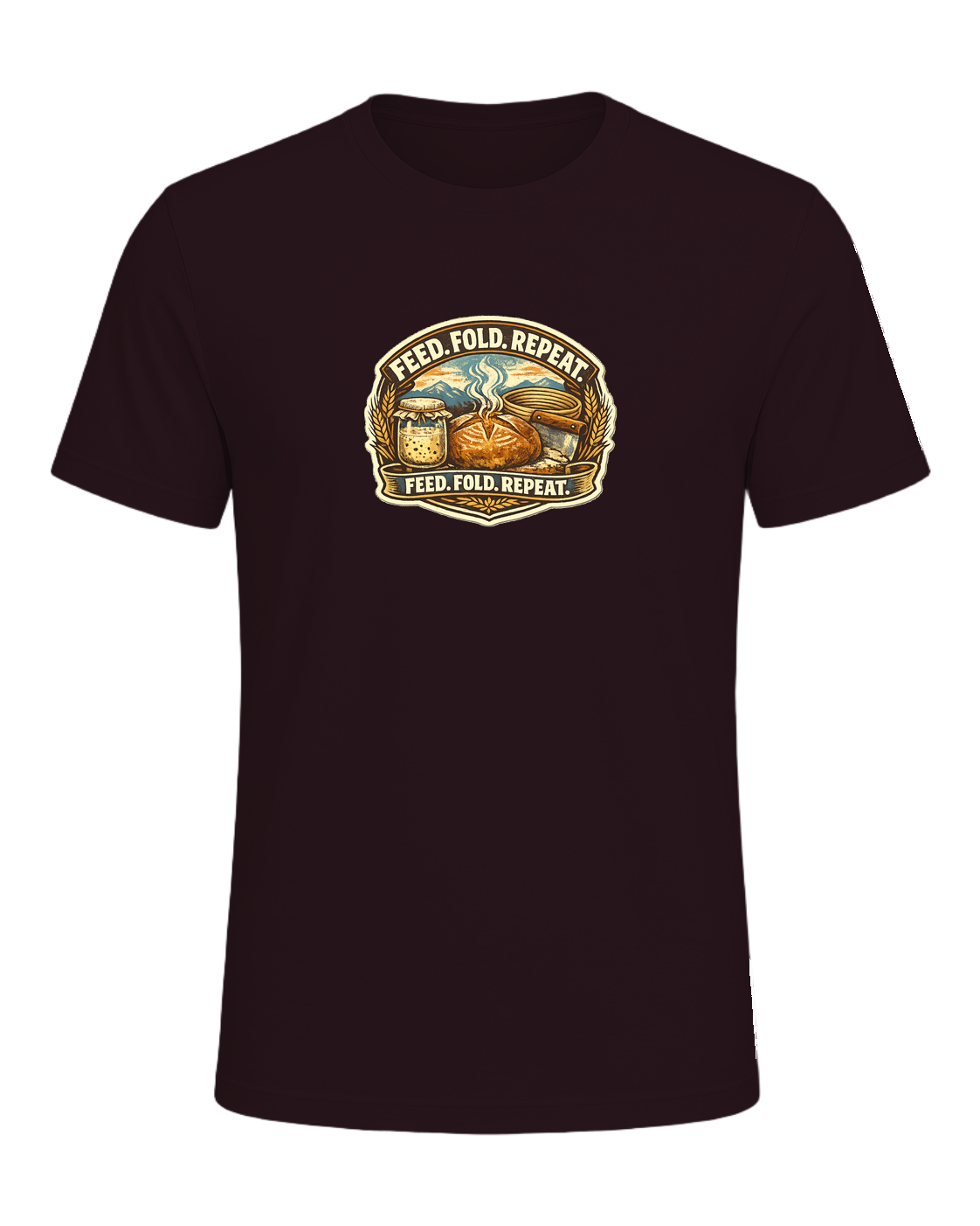 Feed. Fold. Repeat. Tee — Oxblood Black