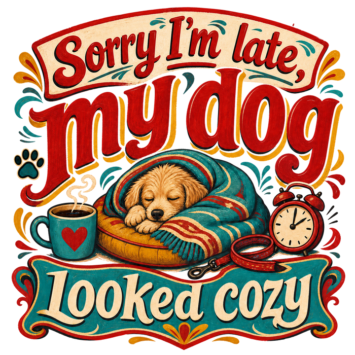 Sorry I'm Late, My Dog Looked Cozy - Vintage Sign Tee