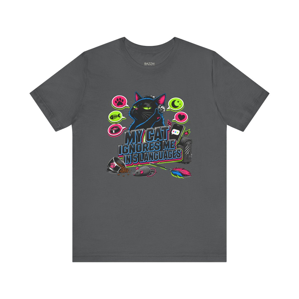 Funny Cat Owner T-Shirt — My Cat Ignores Me in 5 Languages — t-shirt design