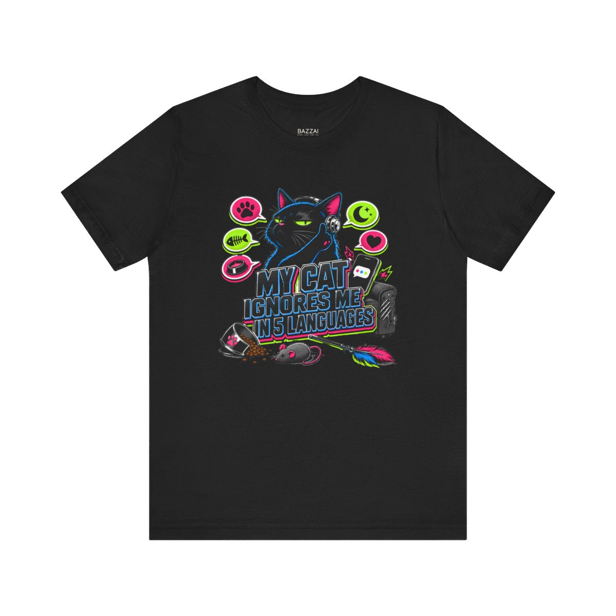 Funny Cat Owner T-Shirt — My Cat Ignores Me in 5 Languages — t-shirt design