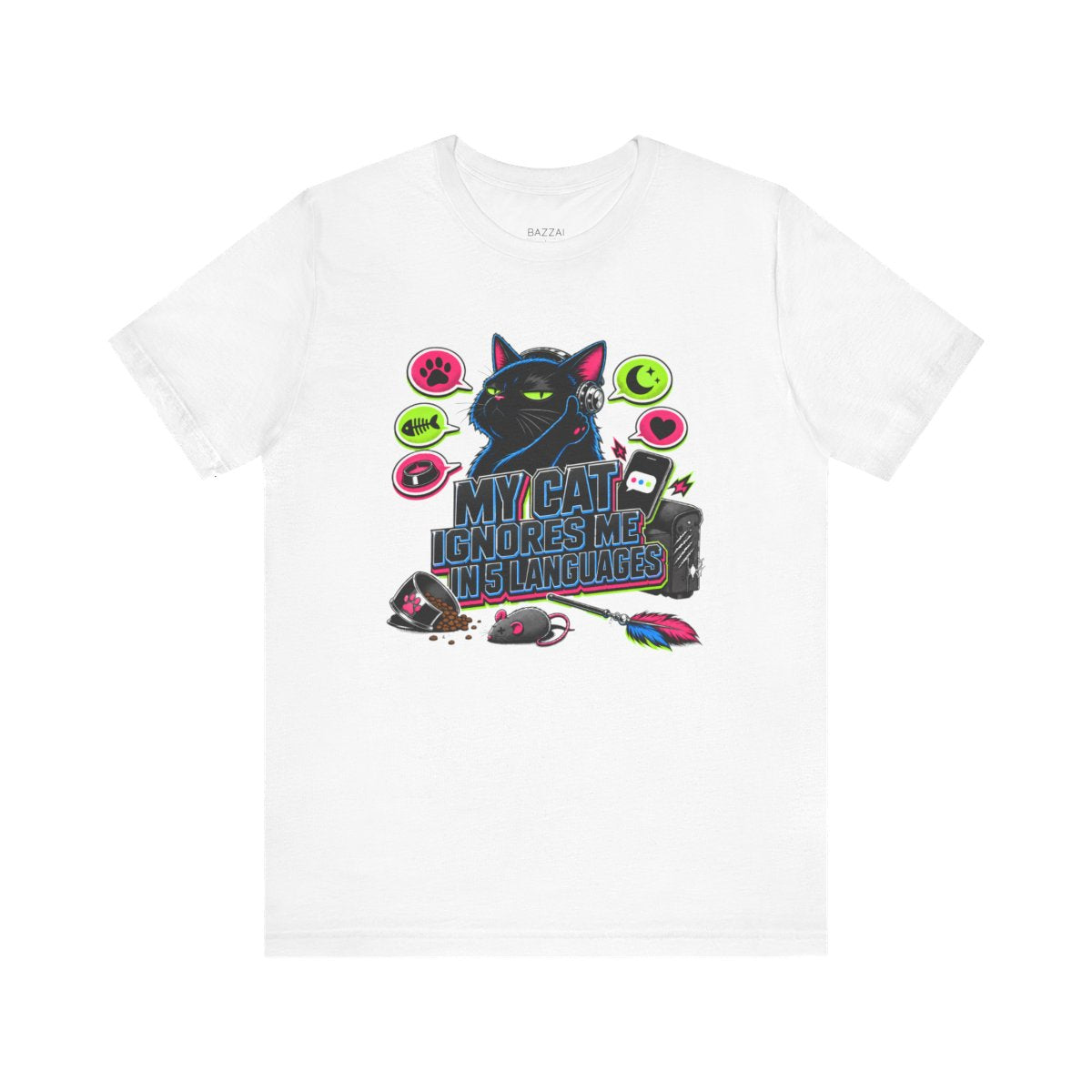 Funny Cat Owner T-Shirt — My Cat Ignores Me in 5 Languages — t-shirt design