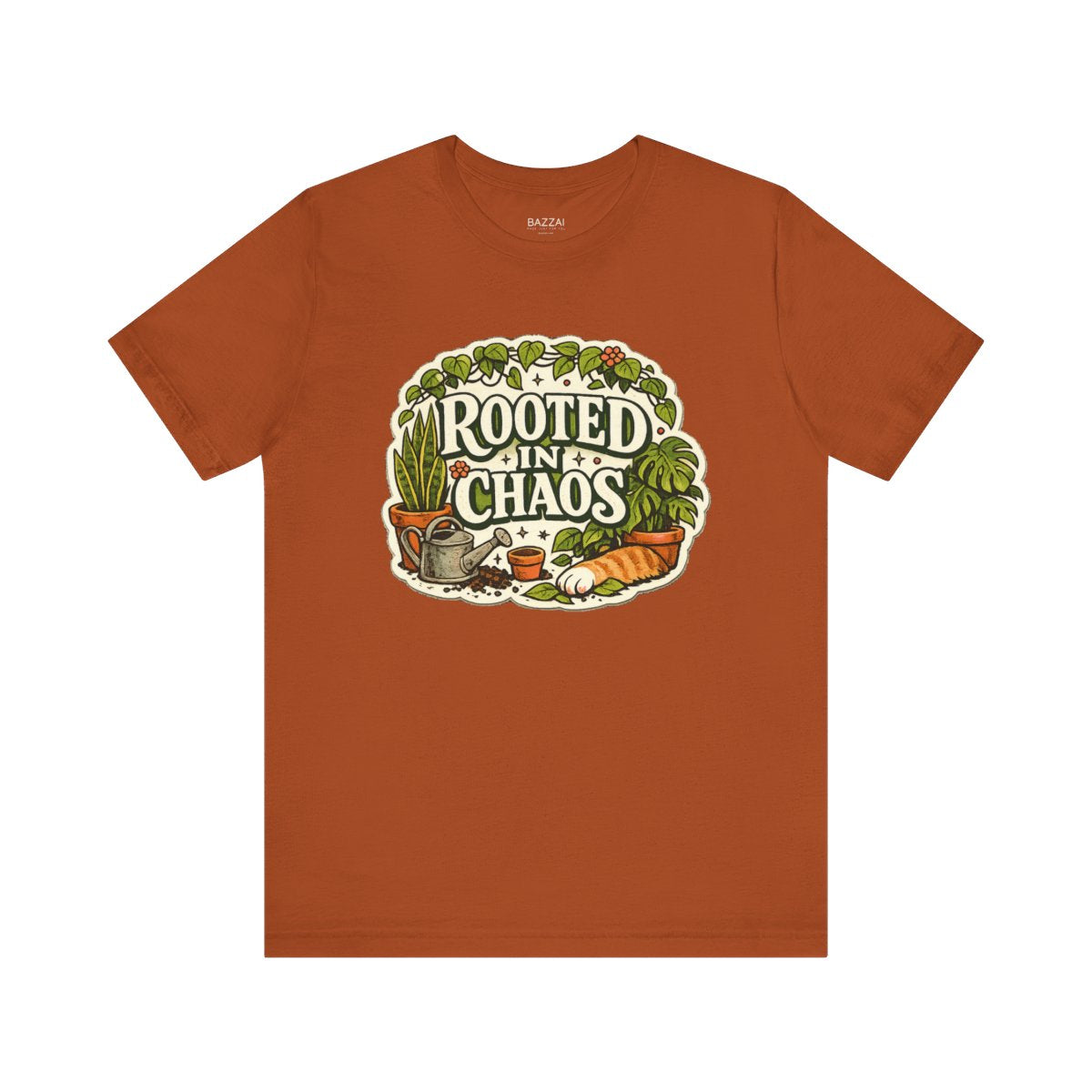 Plant Mom T-Shirt — Beautifully Rooted in Chaos — plant mom t-shirt design by Margaux