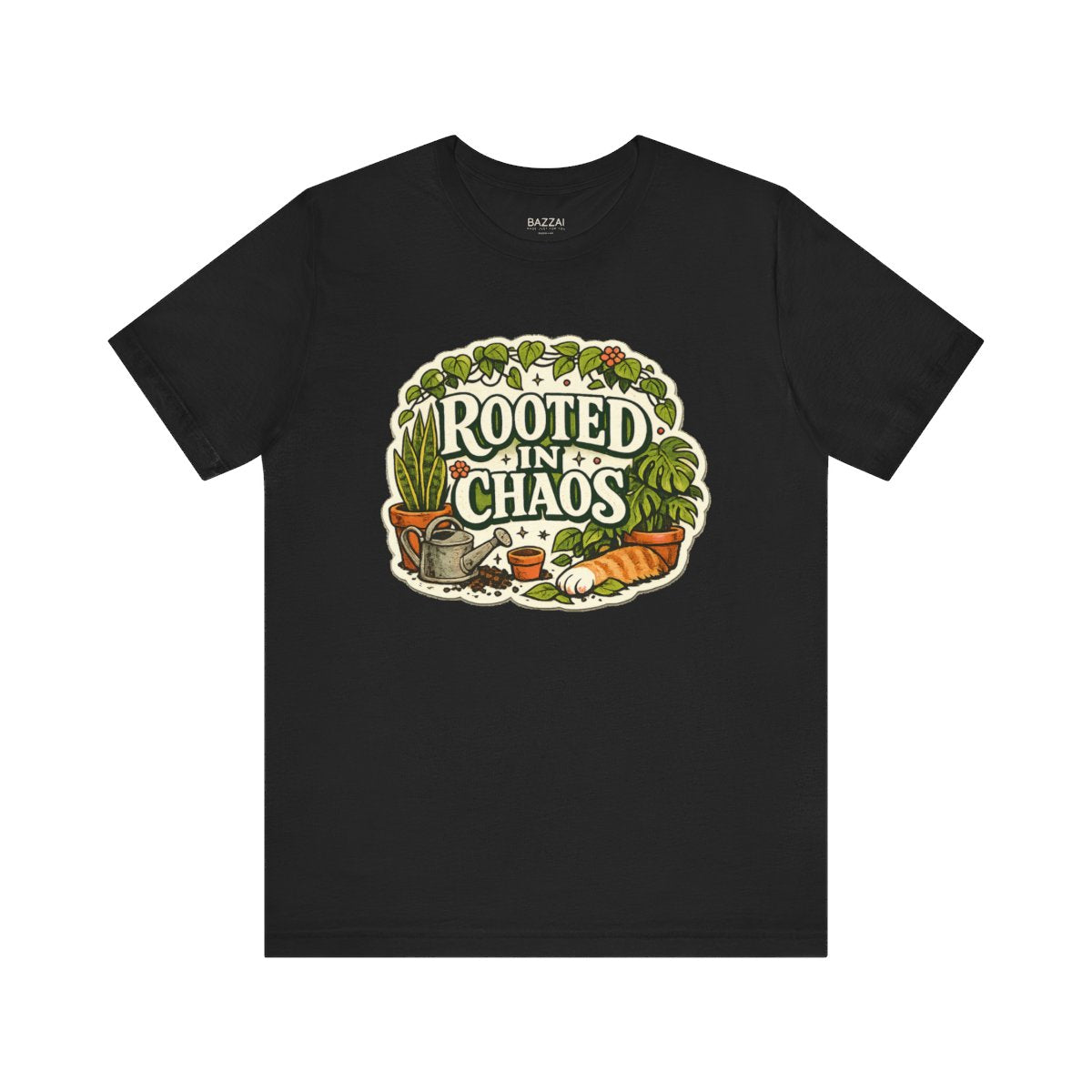 Plant Mom T-Shirt — Beautifully Rooted in Chaos — plant mom t-shirt design by Margaux
