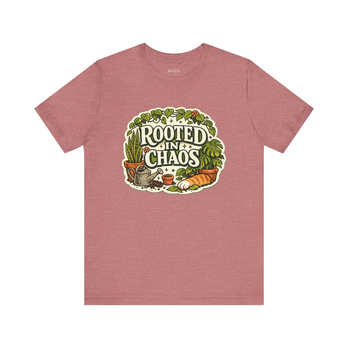Plant Mom T-Shirt — Beautifully Rooted in Chaos — plant mom t-shirt design by Margaux