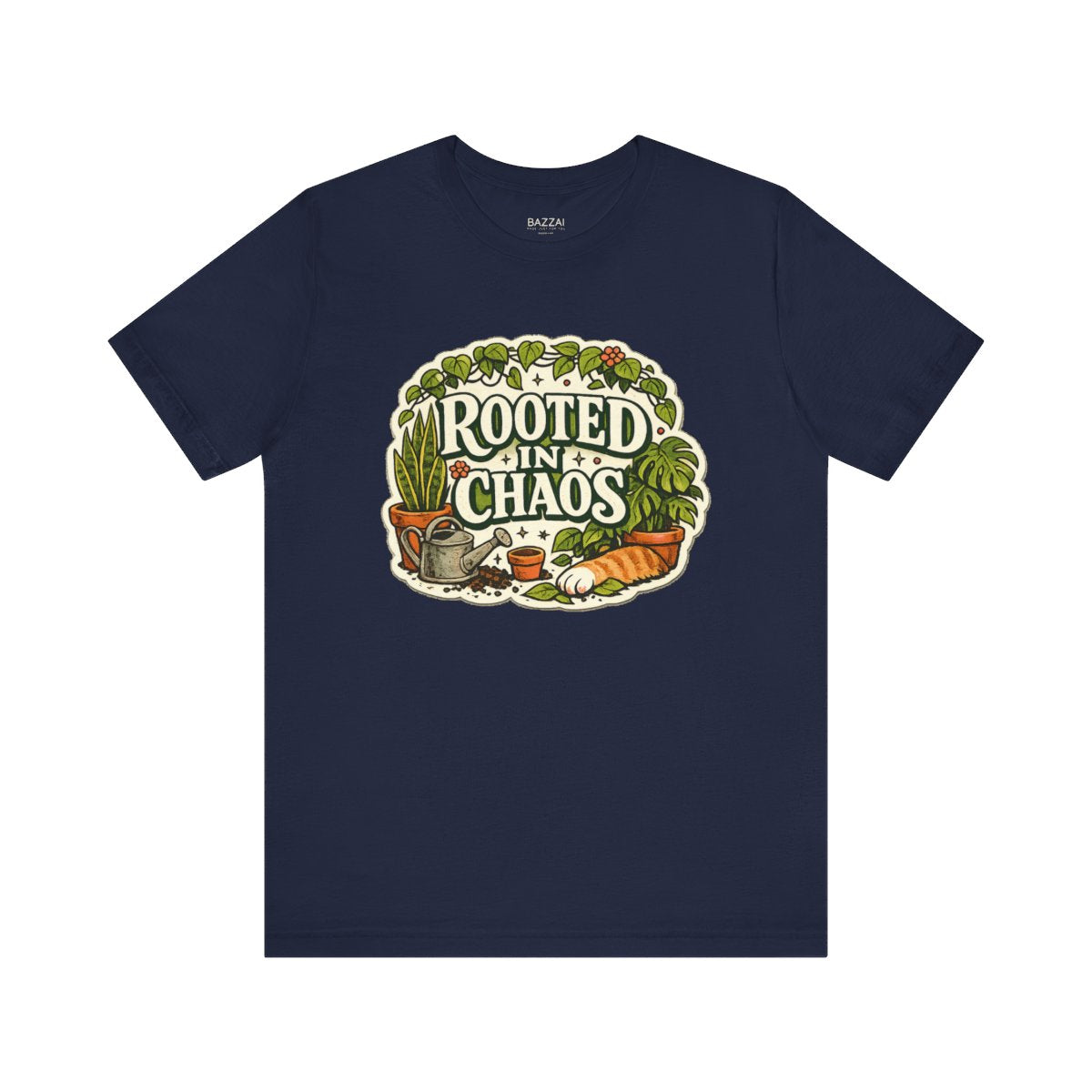 Plant Mom T-Shirt — Beautifully Rooted in Chaos — plant mom t-shirt design by Margaux