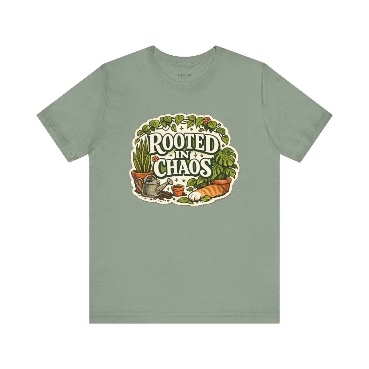 Plant Mom T-Shirt — Beautifully Rooted in Chaos — plant mom t-shirt design by Margaux