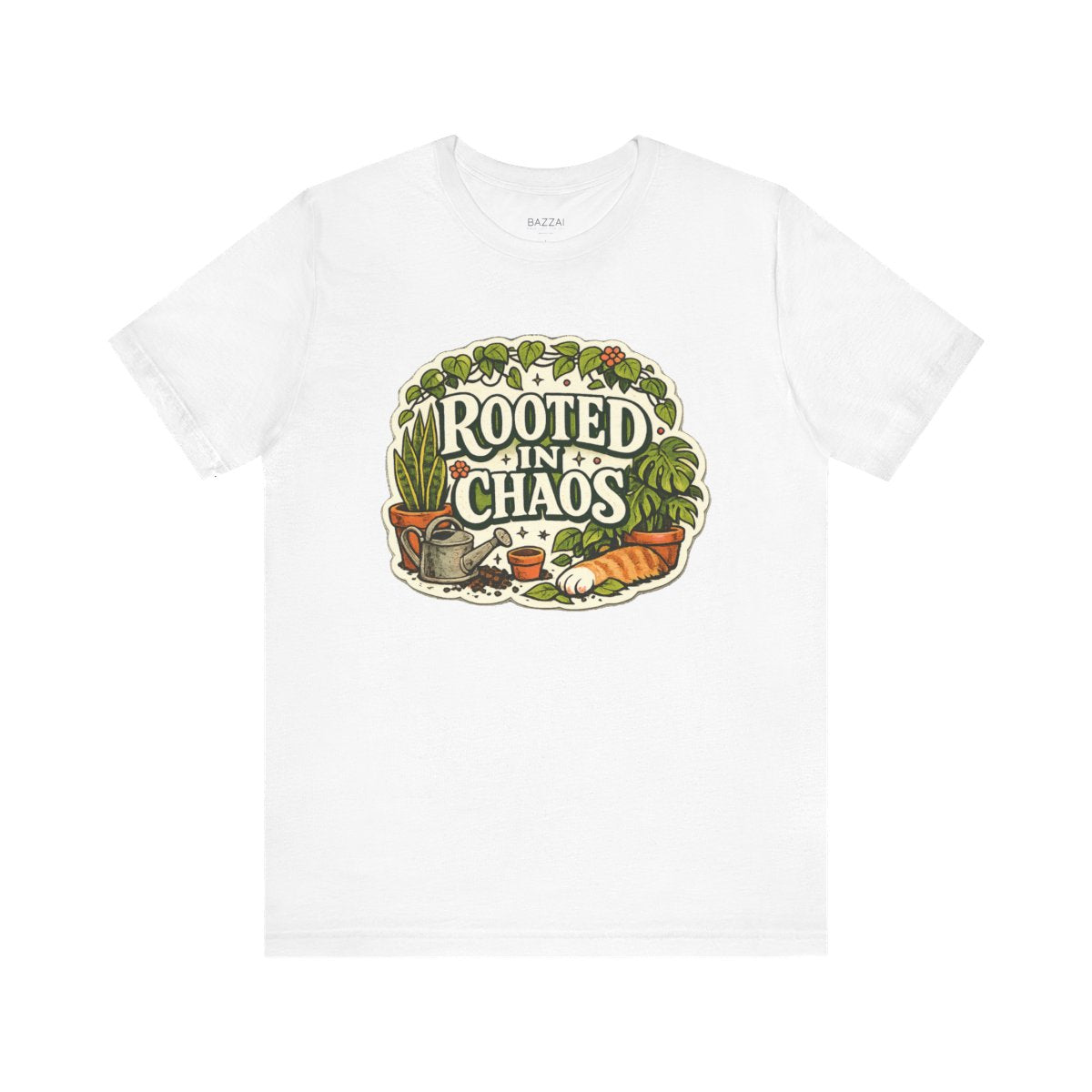 Plant Mom T-Shirt — Beautifully Rooted in Chaos — plant mom t-shirt design by Margaux