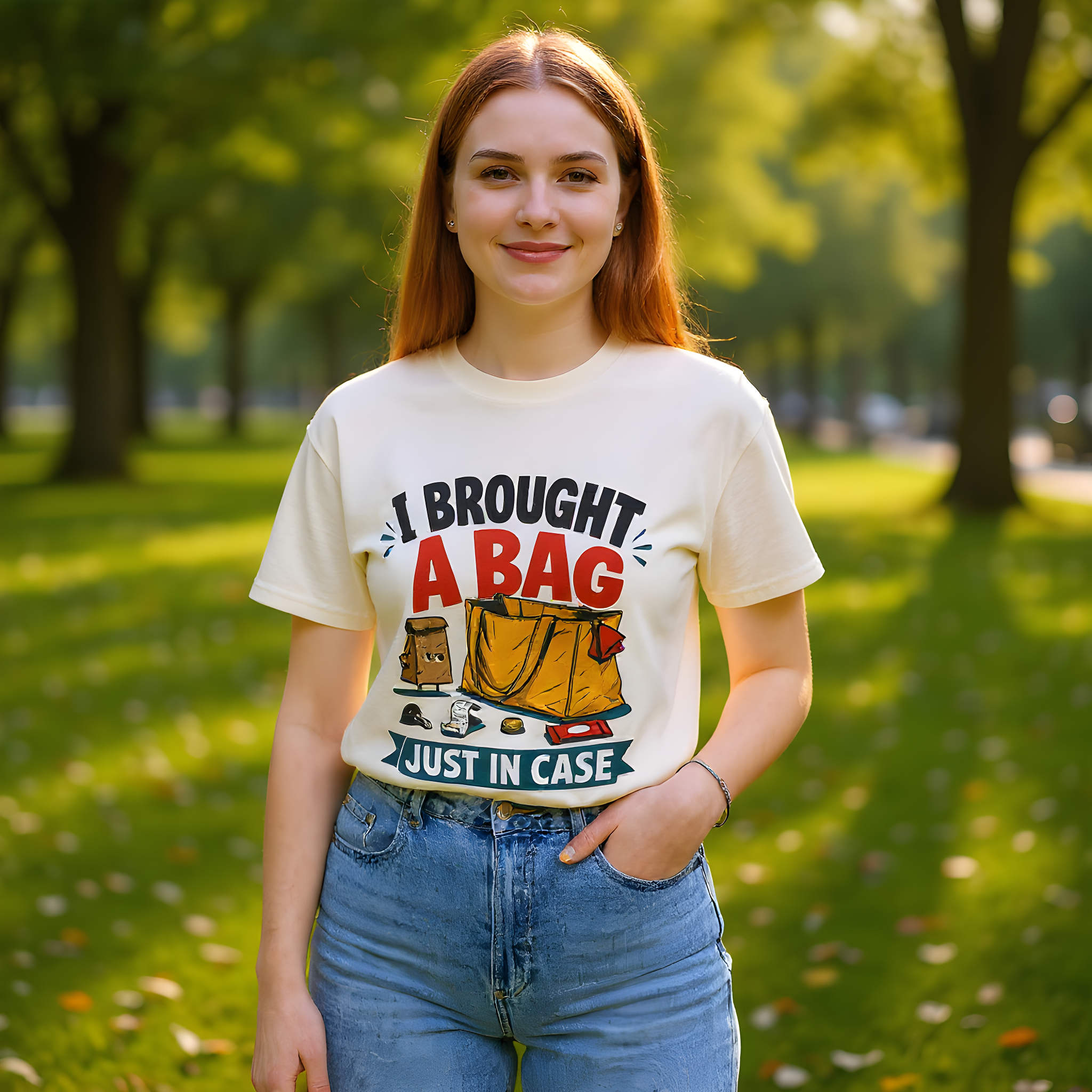 Absurd Gift T-Shirt — I Brought a Bag Just in Case — t-shirt design
