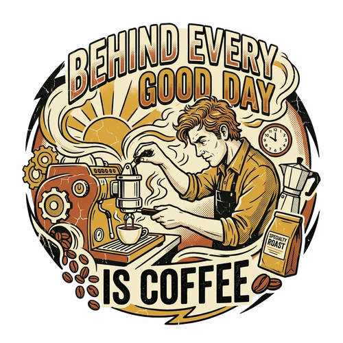 BEHIND EVERY GOOD DAY IS COFFEE