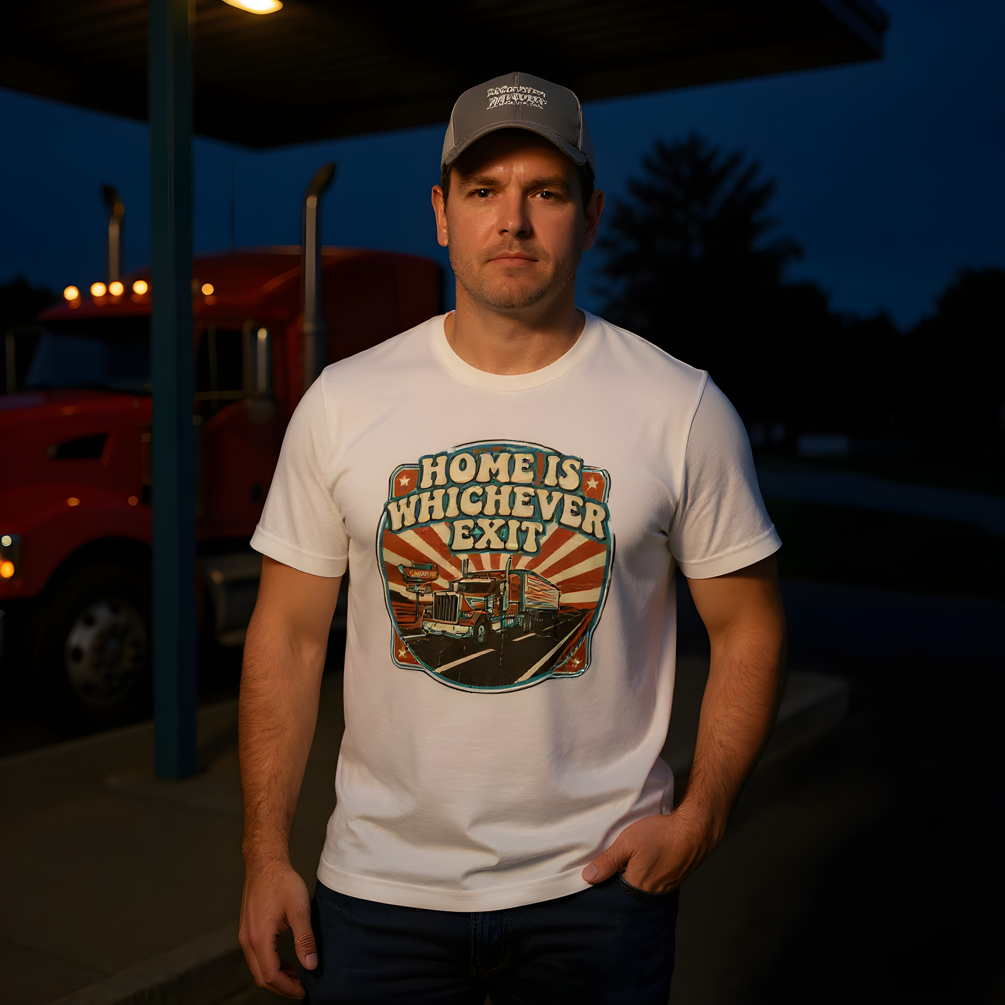 Semi Driver T-Shirt — Home Is Whichever Exit — t-shirt design
