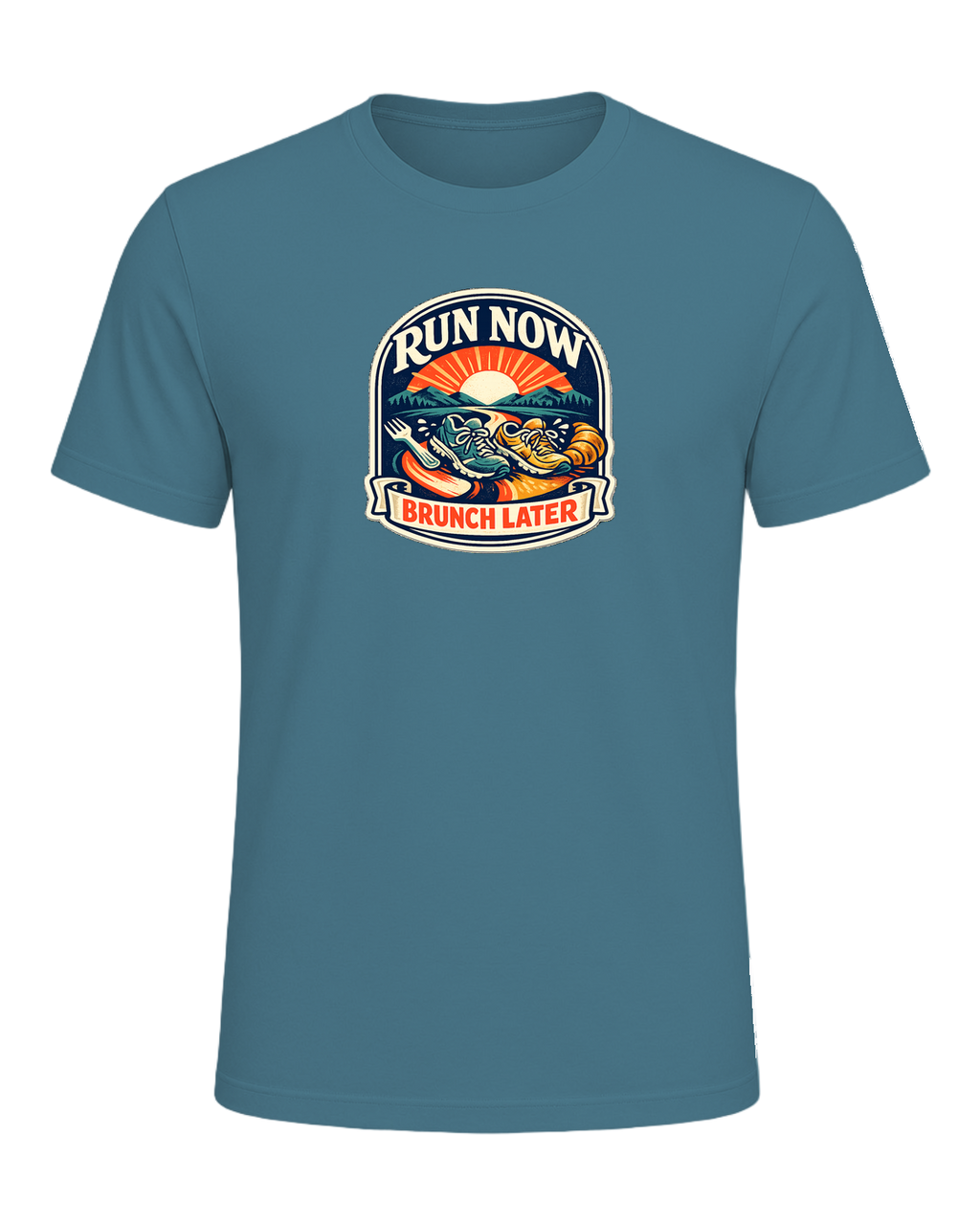 Run Now Brunch Later Tee — Heather Deep Teal