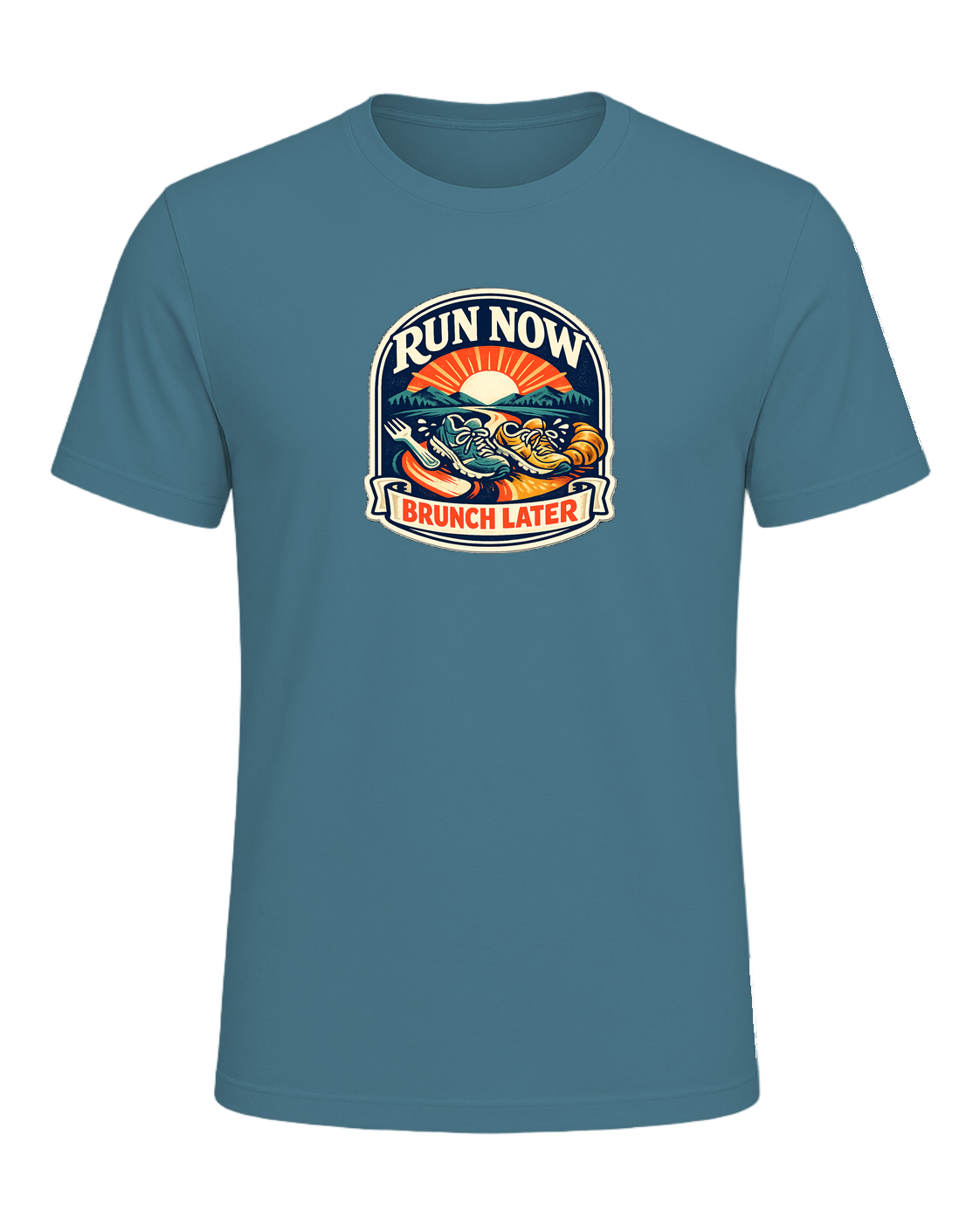 Run Now Brunch Later Tee — Heather Deep Teal