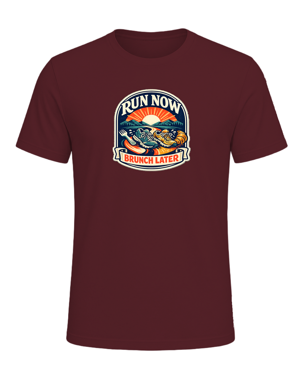 Run Now Brunch Later Tee — Maroon