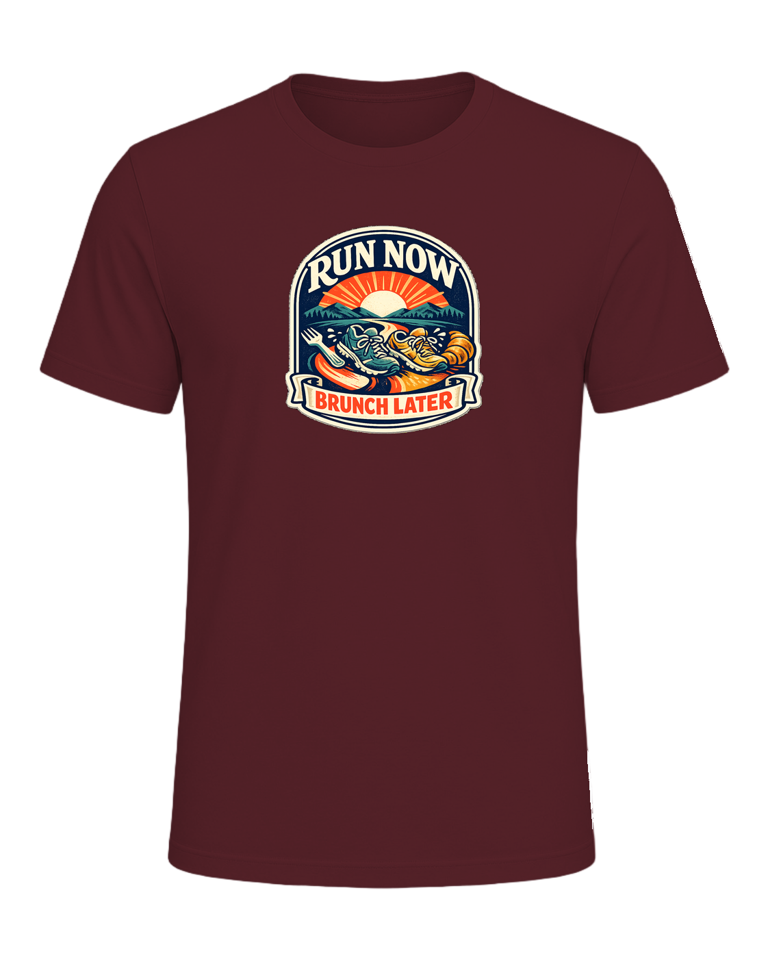 Run Now Brunch Later Tee — Maroon