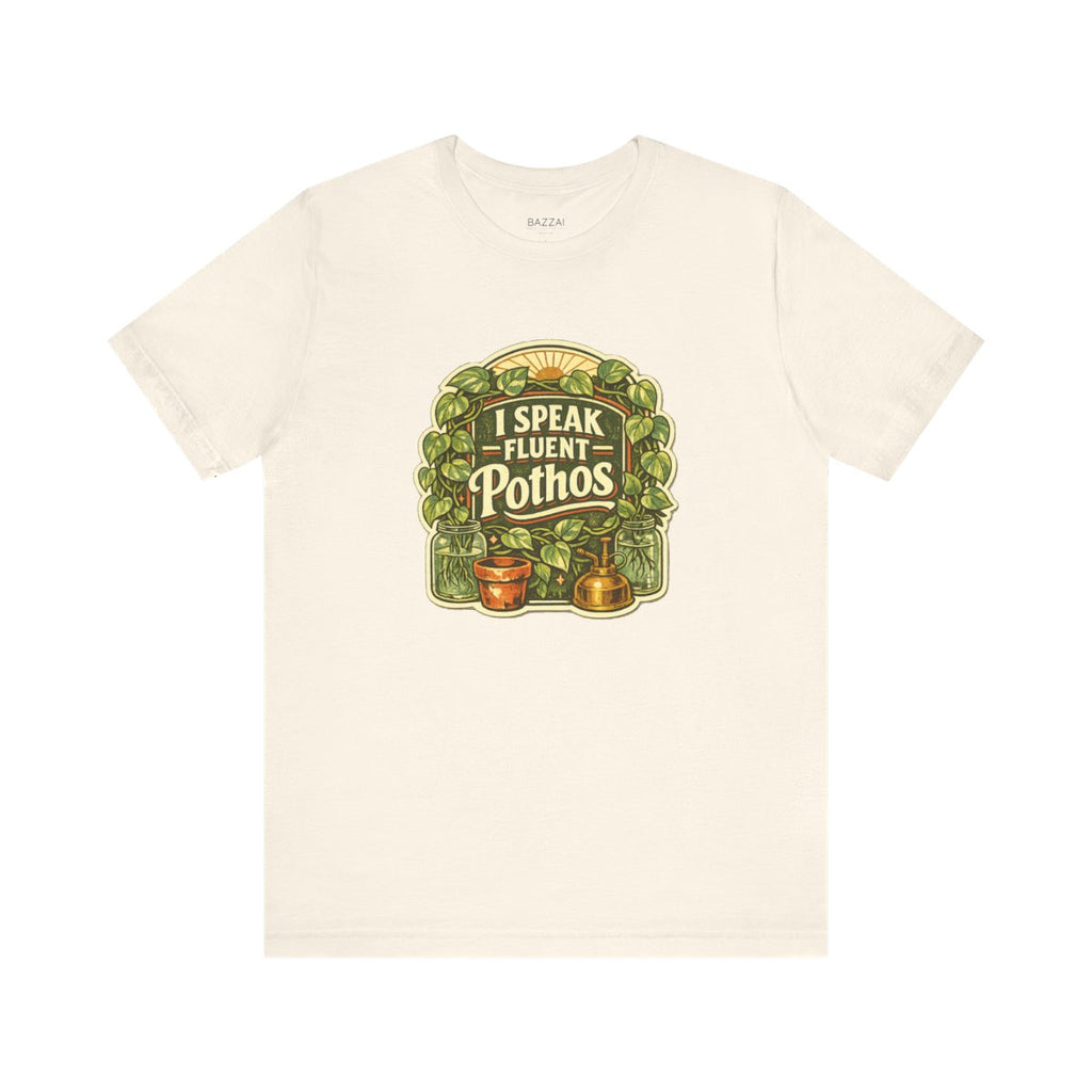 Houseplant Gift T-Shirt — I Speak Fluent Pothos — plant mom t-shirt design by Margaux