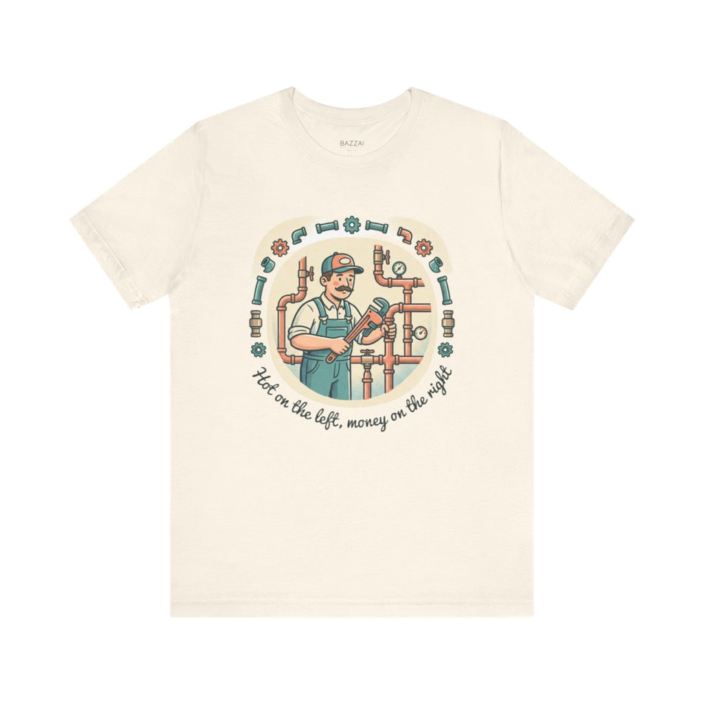 Funny Plumber T-Shirt — Hot on the Left, Money on the Right — t-shirt design
