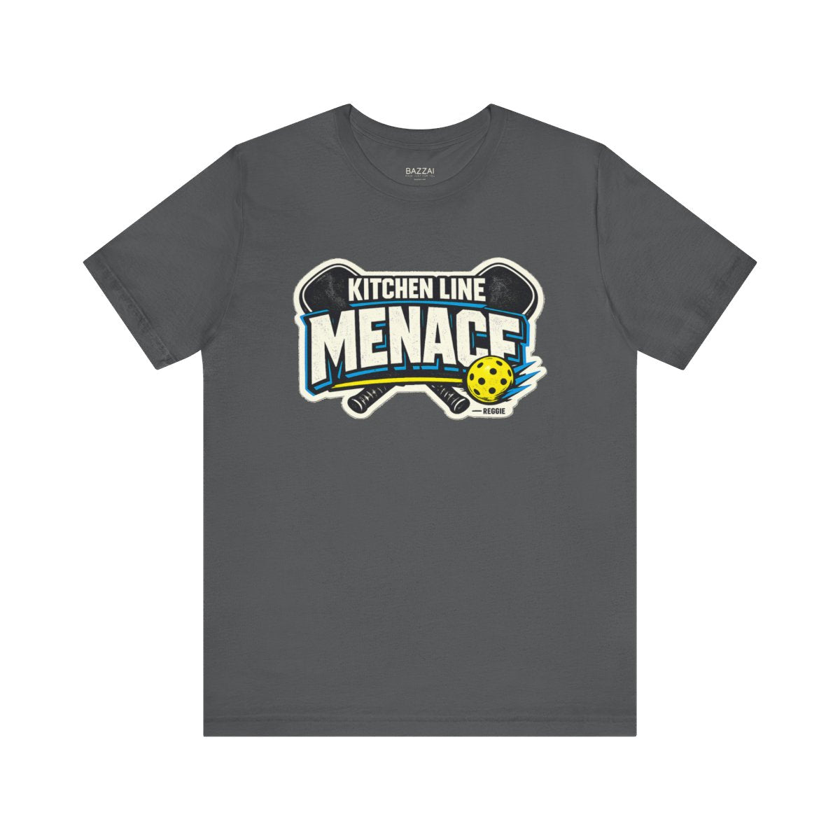 Pickleball Player T-Shirt — A Menace at the Kitchen Line — pickleball t-shirt design by Reggie