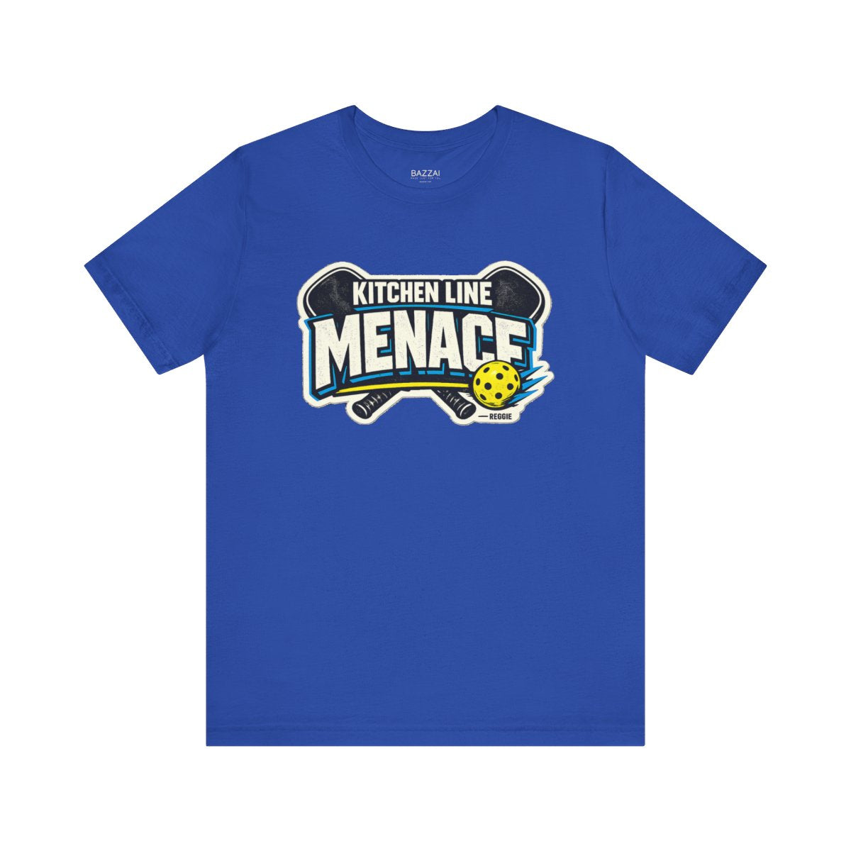Pickleball Player T-Shirt — A Menace at the Kitchen Line — pickleball t-shirt design by Reggie
