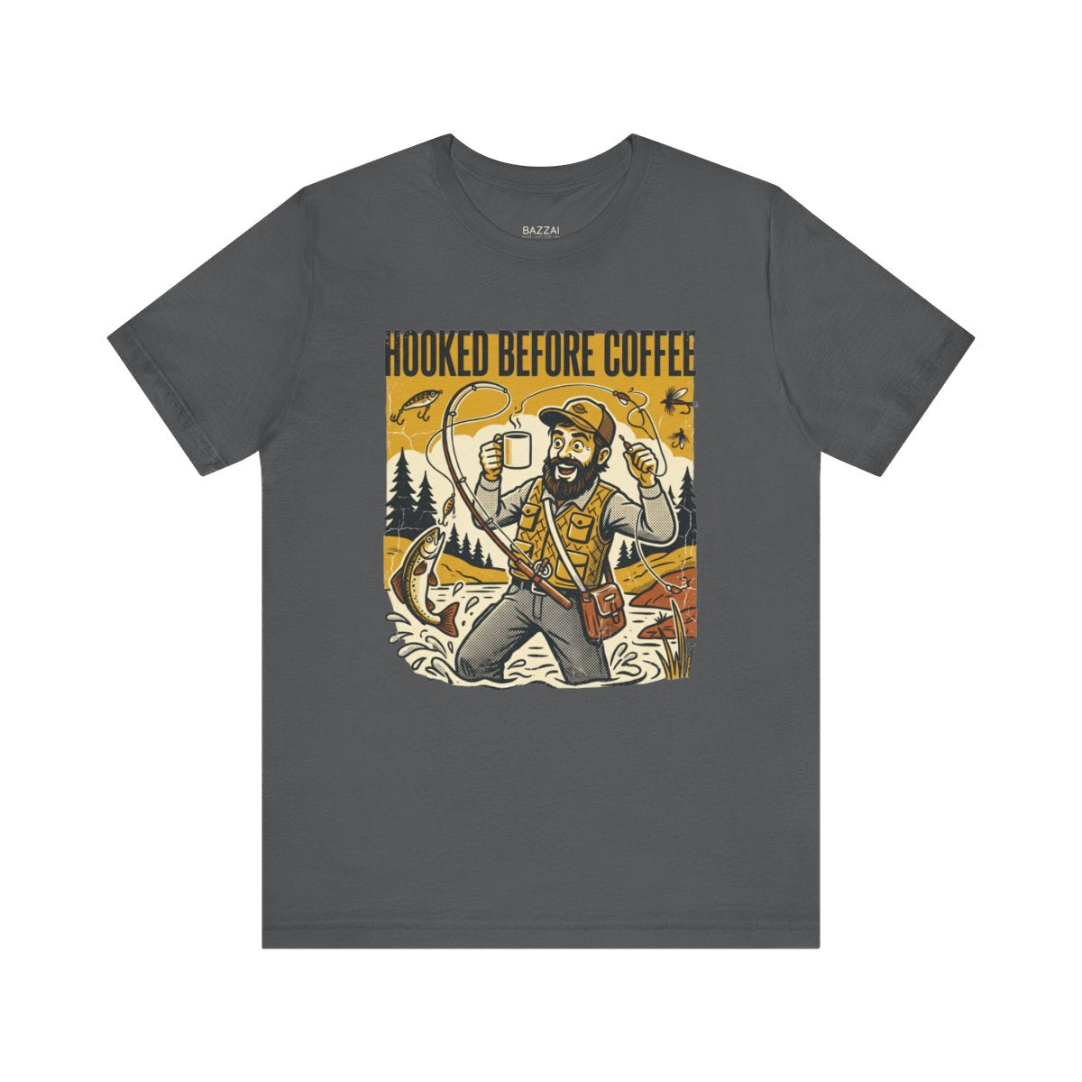 Angler Gift T-Shirt — Hooked Before Coffee — angler t-shirt design