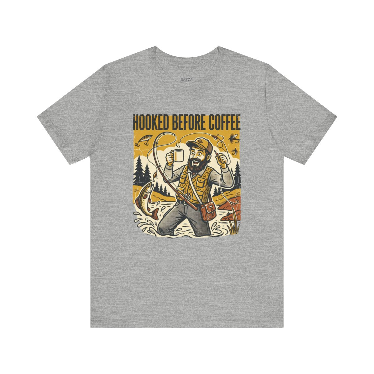 Angler Gift T-Shirt — Hooked Before Coffee — angler t-shirt design