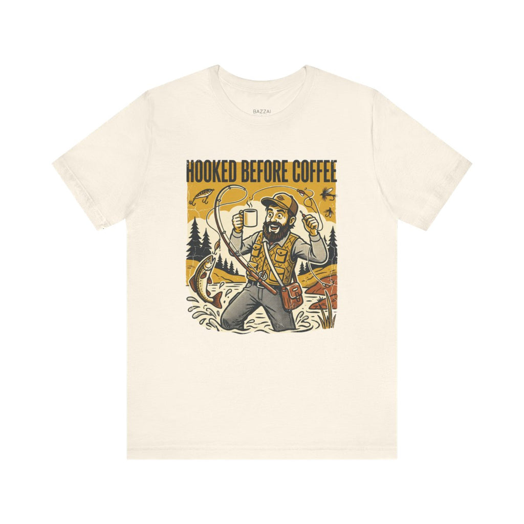 Angler Gift T-Shirt — Hooked Before Coffee — angler t-shirt design