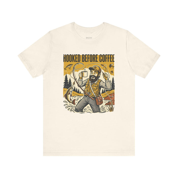 Angler Gift T-Shirt — Hooked Before Coffee
