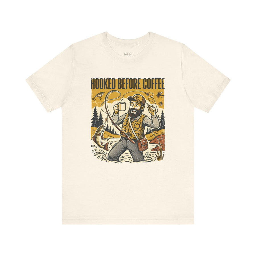 Angler Gift T-Shirt — Hooked Before Coffee