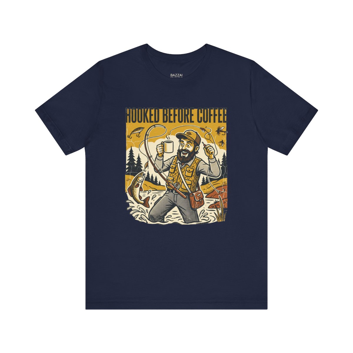 Angler Gift T-Shirt — Hooked Before Coffee — angler t-shirt design