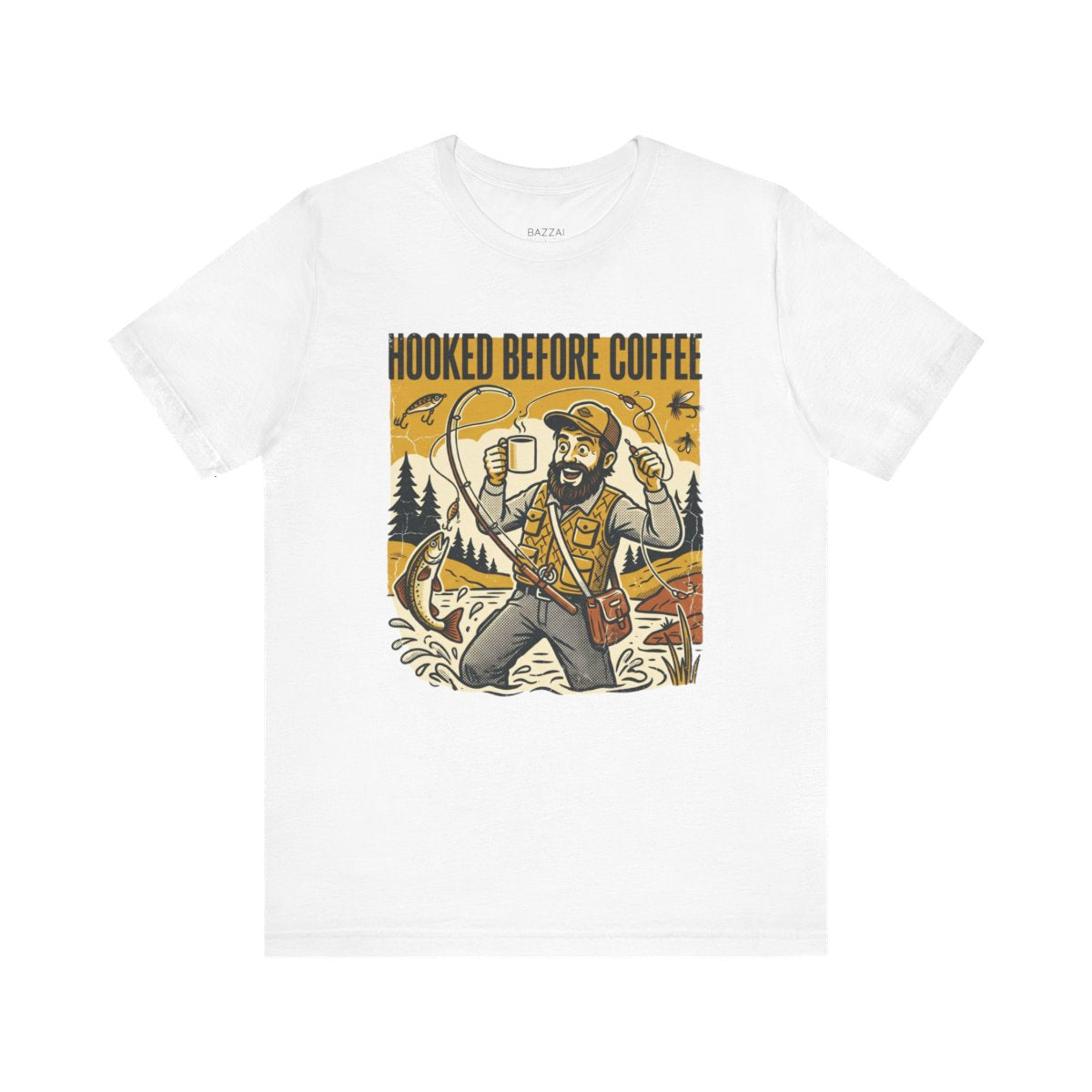 Angler Gift T-Shirt — Hooked Before Coffee — angler t-shirt design