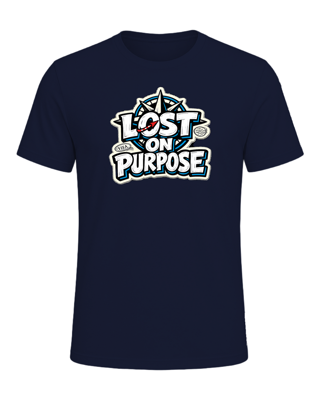 A loud travel tee for wanderers who treat detours like the destination. — Navy