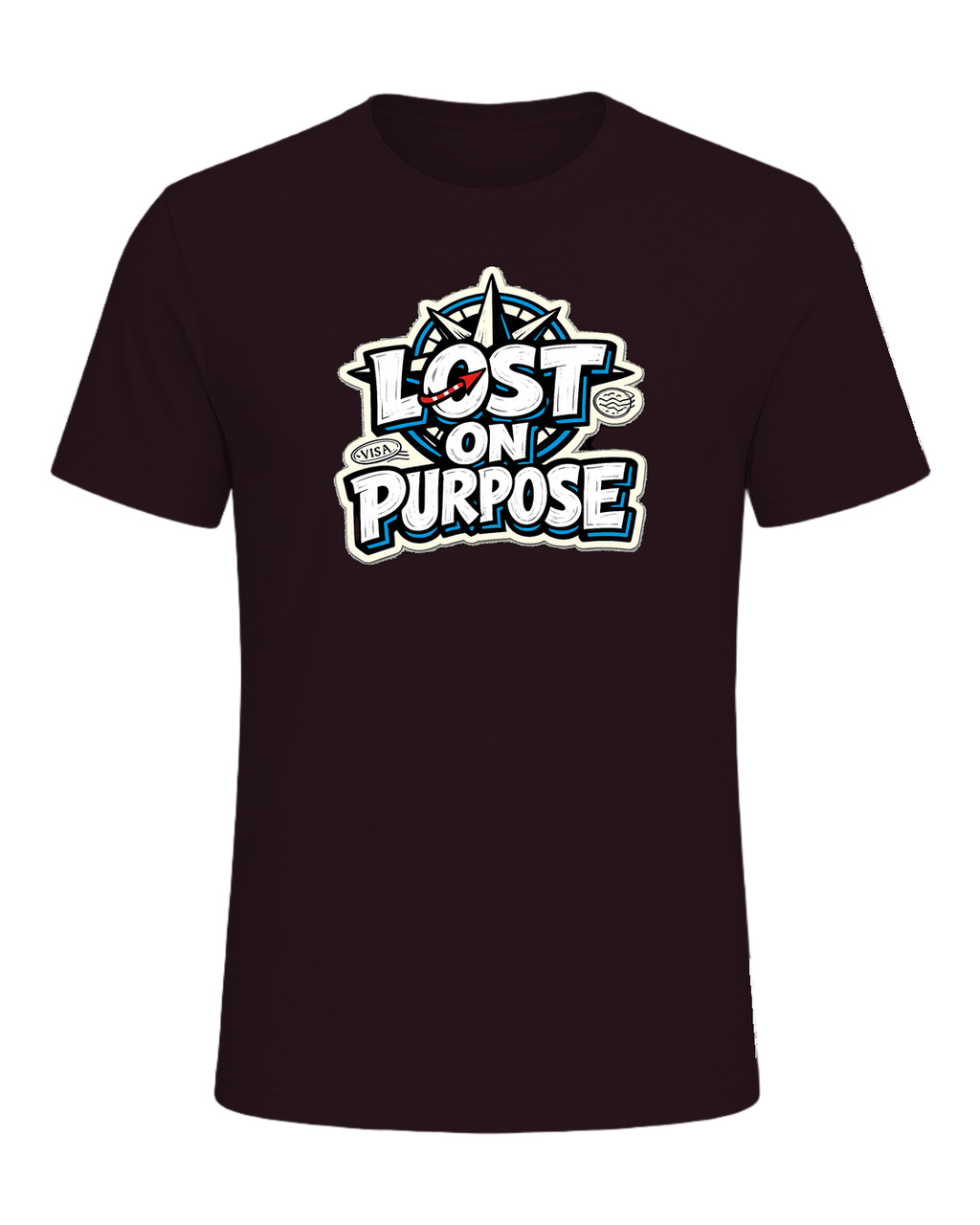 A loud travel tee for wanderers who treat detours like the destination. — Oxblood Black