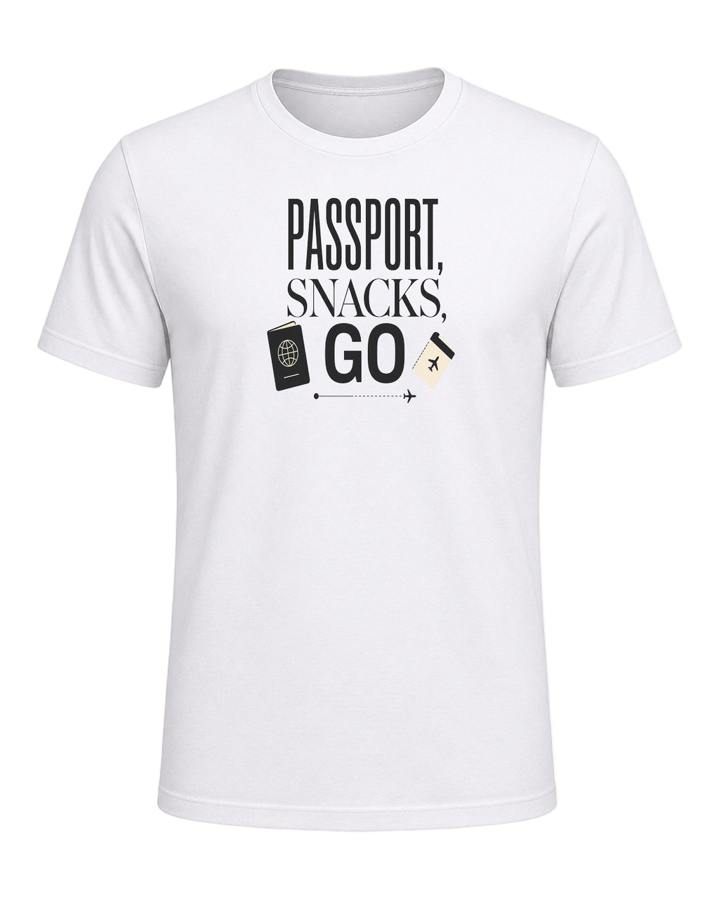PASSPORT, SNACKS, GO — White