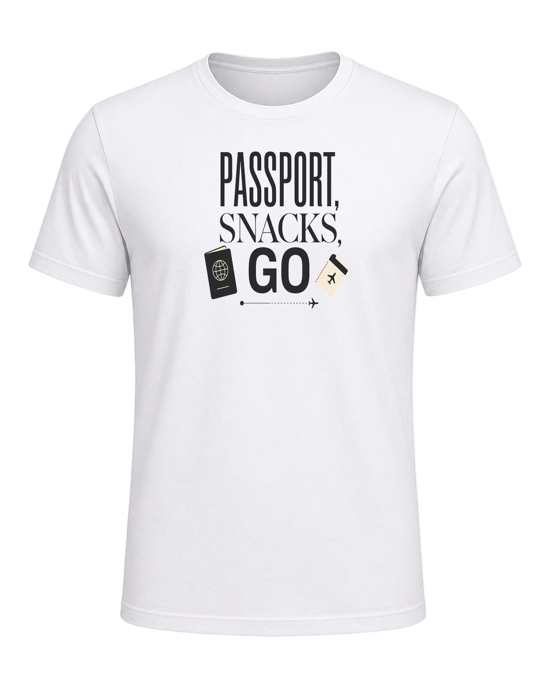 PASSPORT, SNACKS, GO — White
