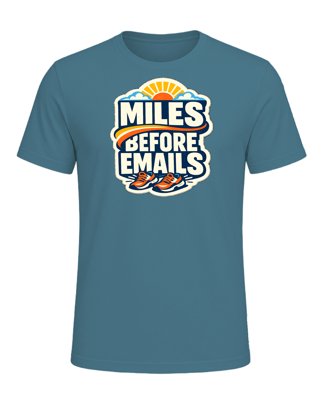 Miles Before Emails Tee — Heather Deep Teal