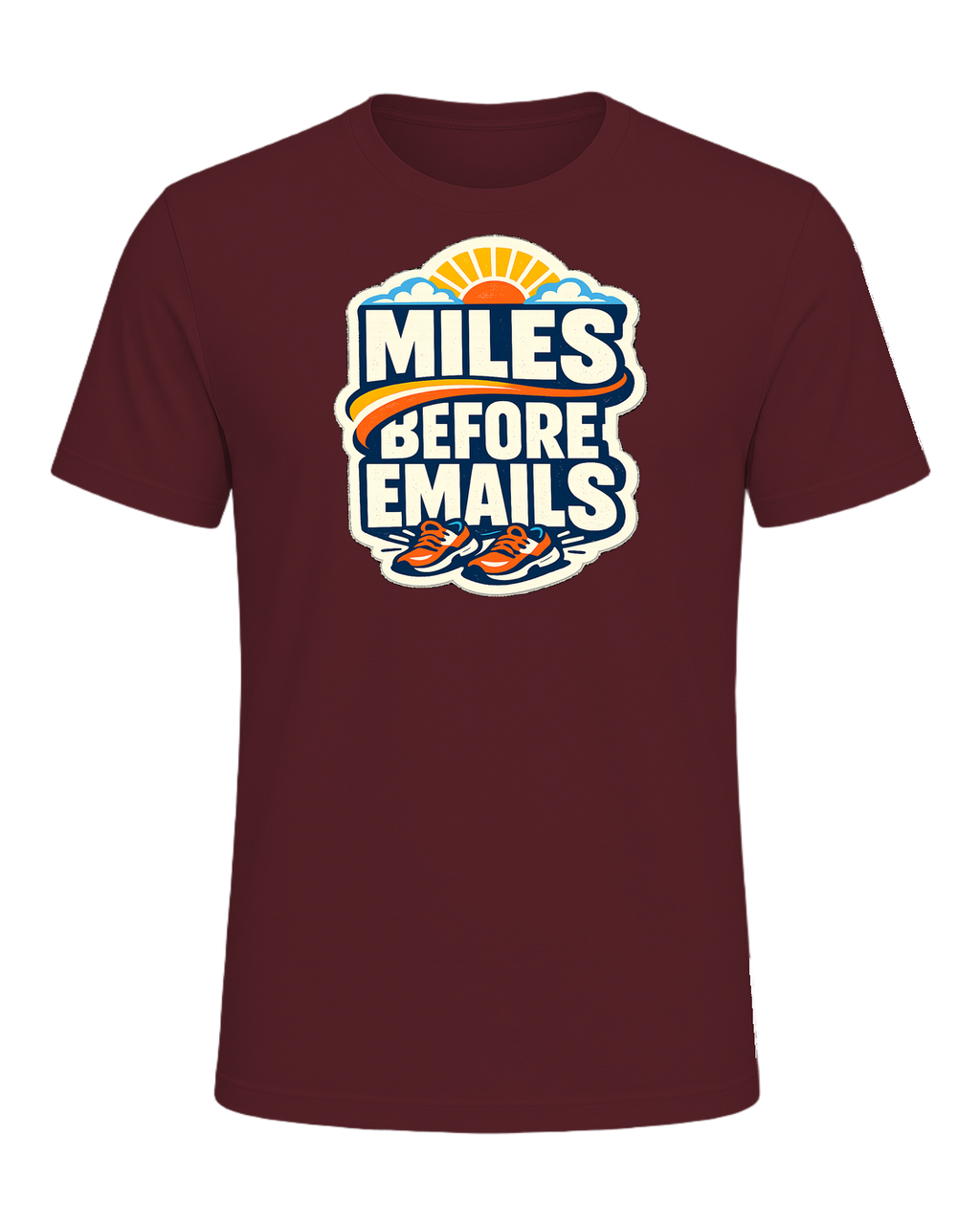 Miles Before Emails Tee — Maroon