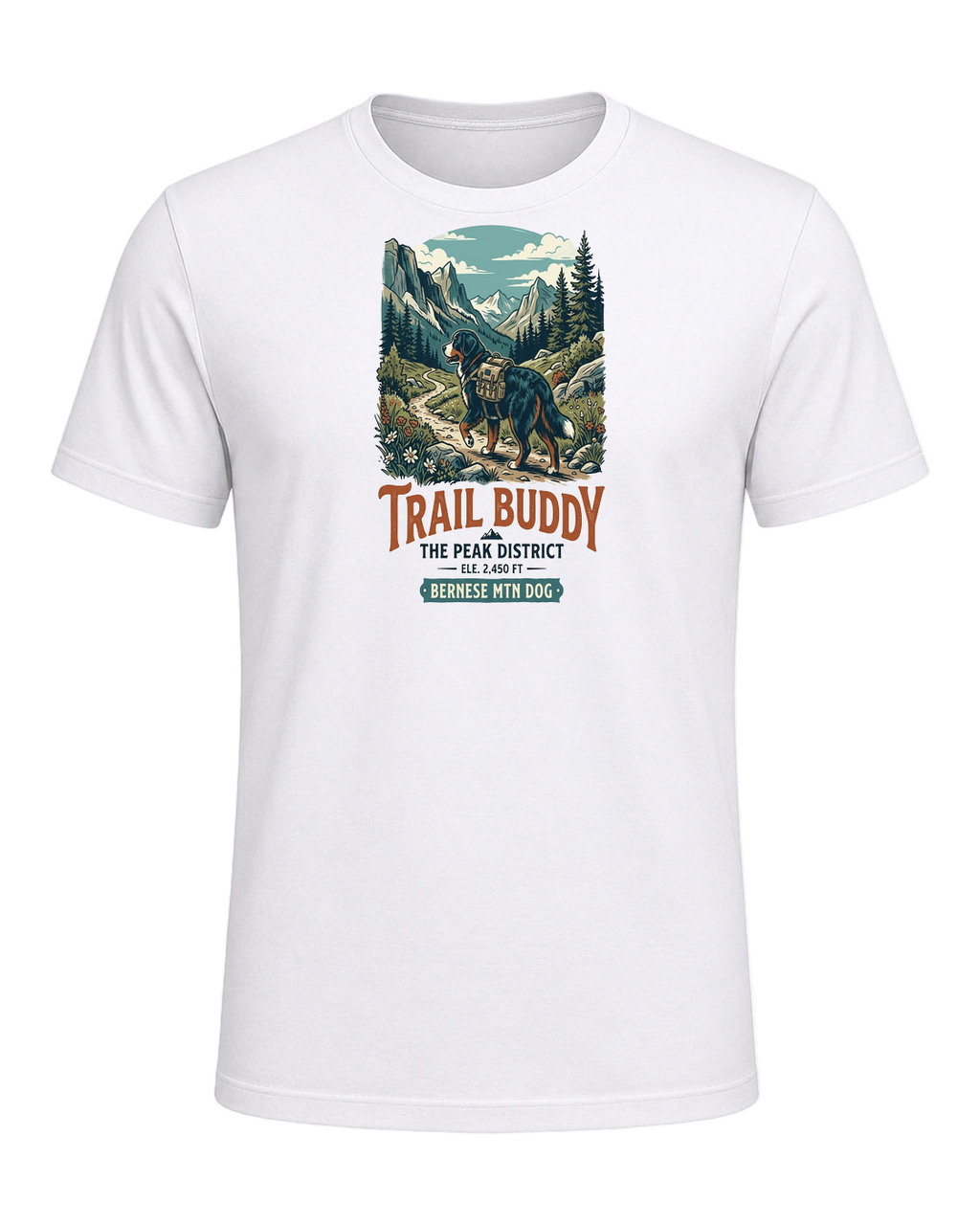 Bernese Mountain Dog Hiking — White