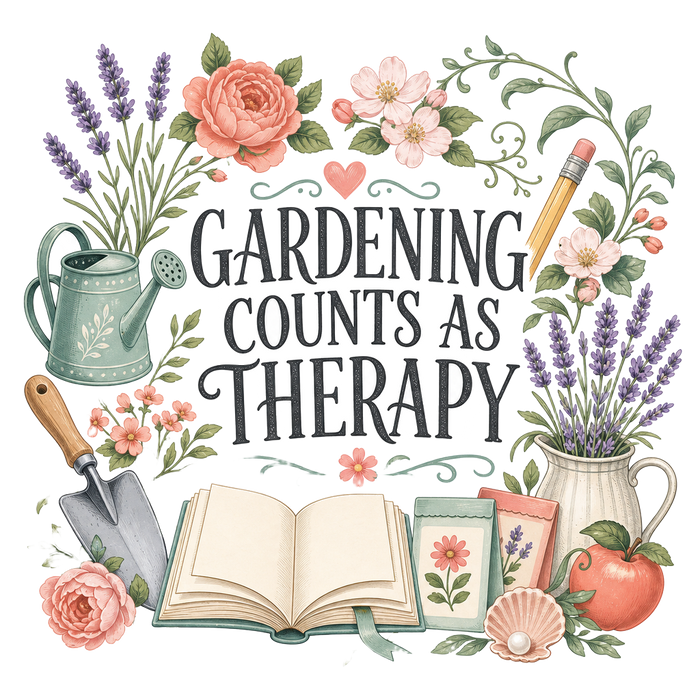 GARDENING COUNTS AS THERAPY — Pastel Garden Graphic