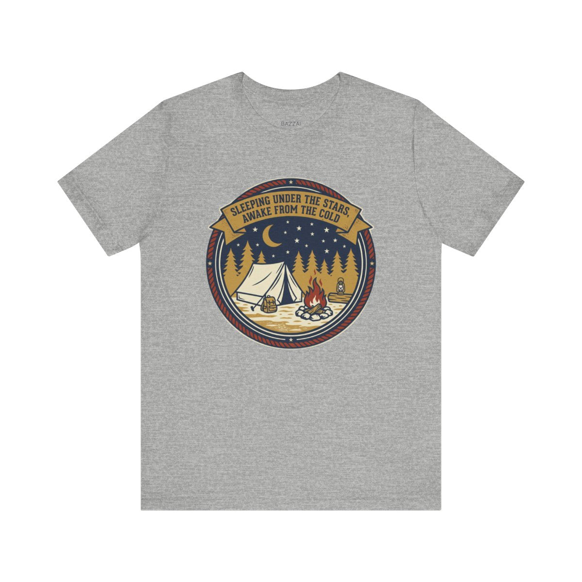 Camping Humor T-Shirt — Sleeping Under the Stars, Awake from the Cold — campsite t-shirt design