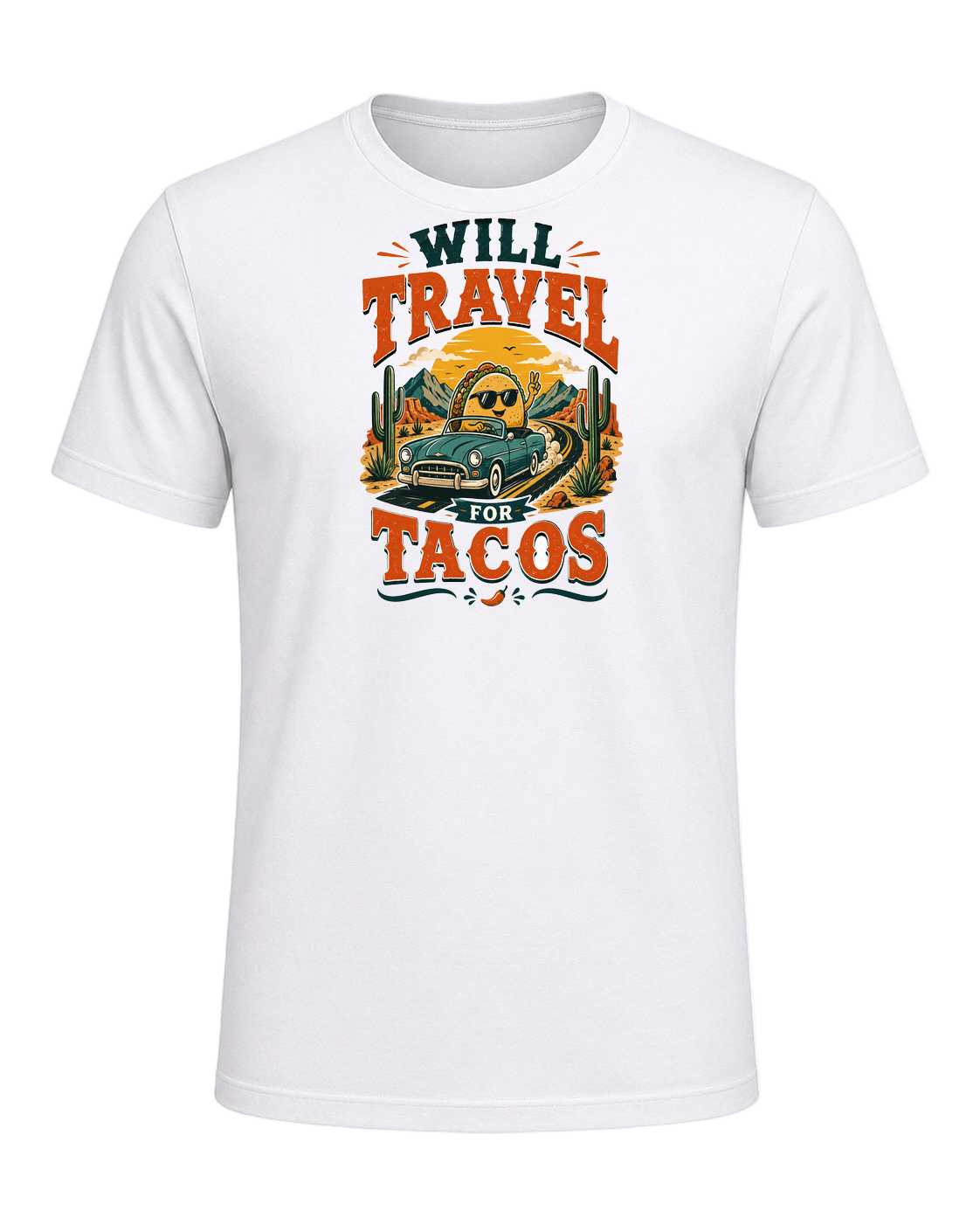 WILL TRAVEL FOR TACOS — White