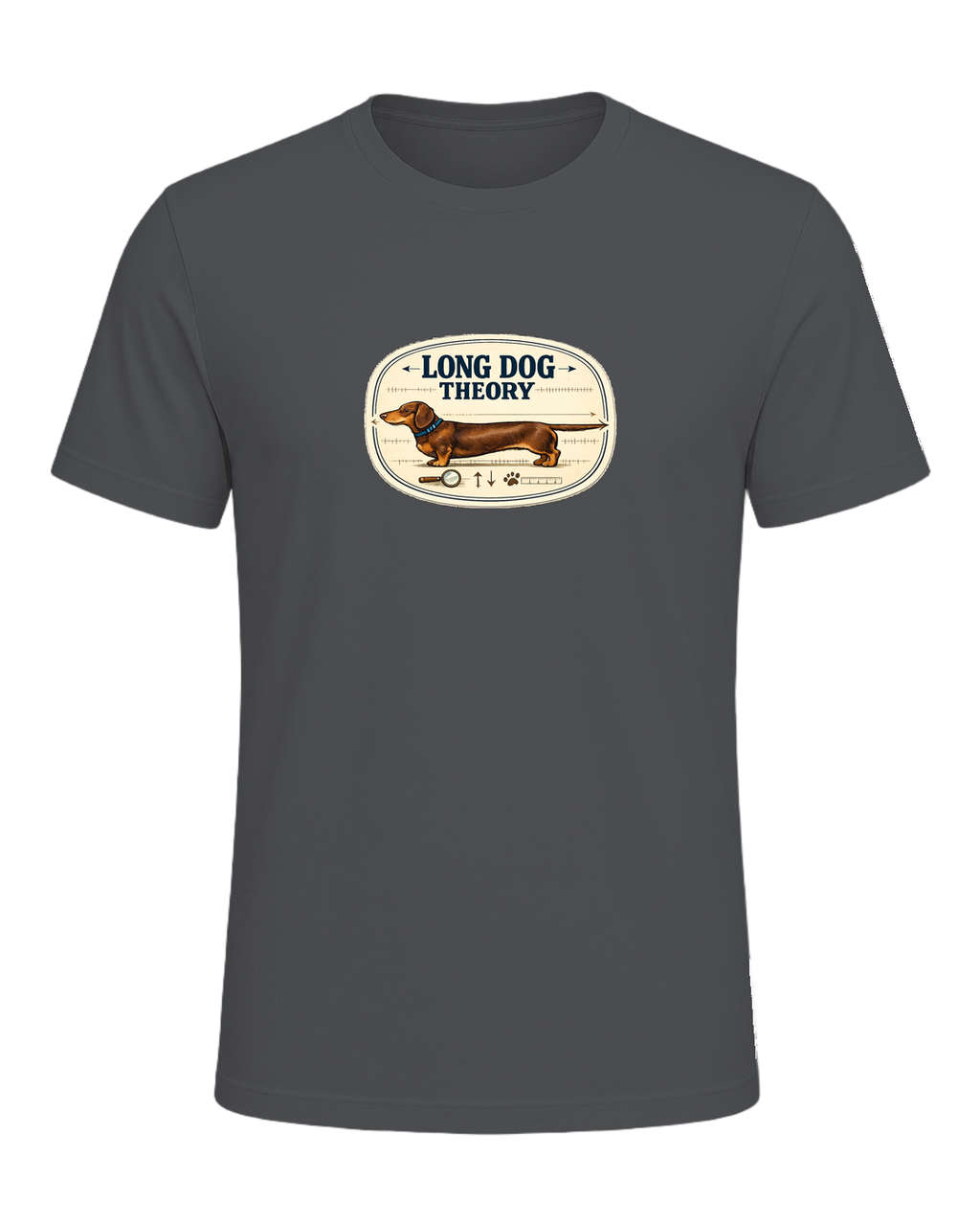 A clever vintage field-note dachshund tee for believers in LONG DOG THEORY. — Asphalt