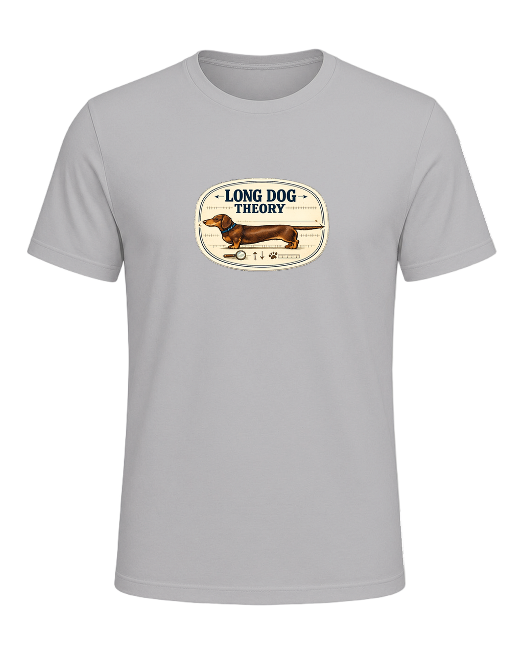 A clever vintage field-note dachshund tee for believers in LONG DOG THEORY. — Athletic Heather