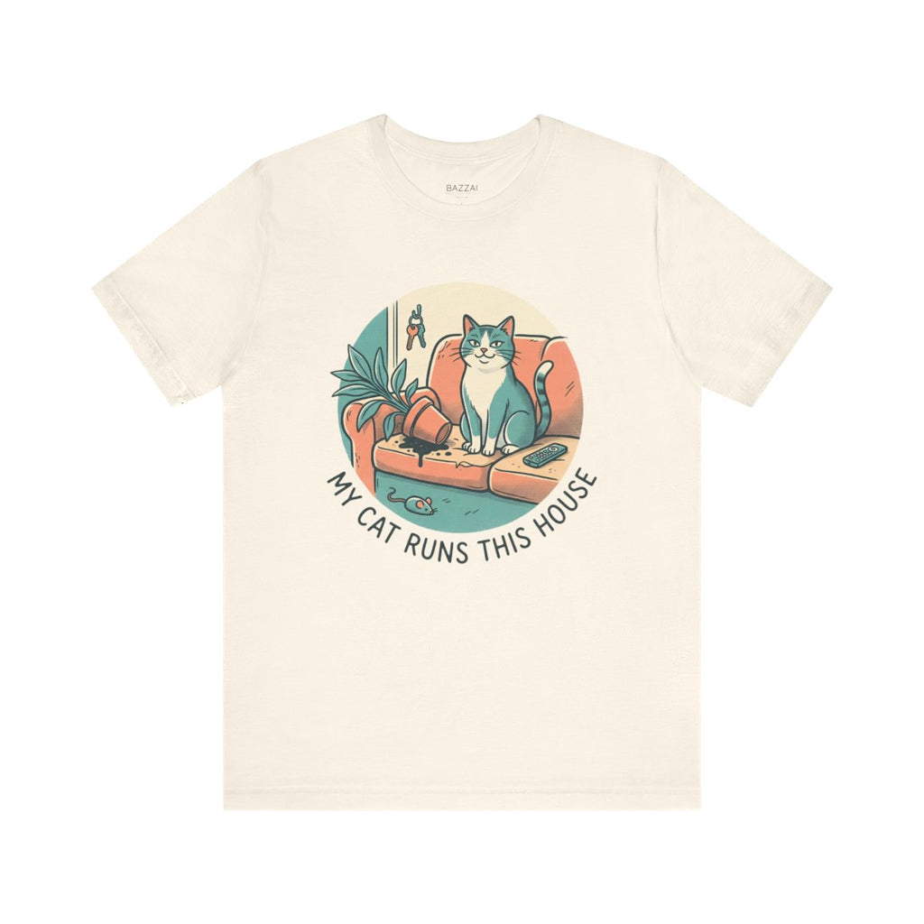Cat Lover Humor T-Shirt — My Cat Runs This House — t-shirt design