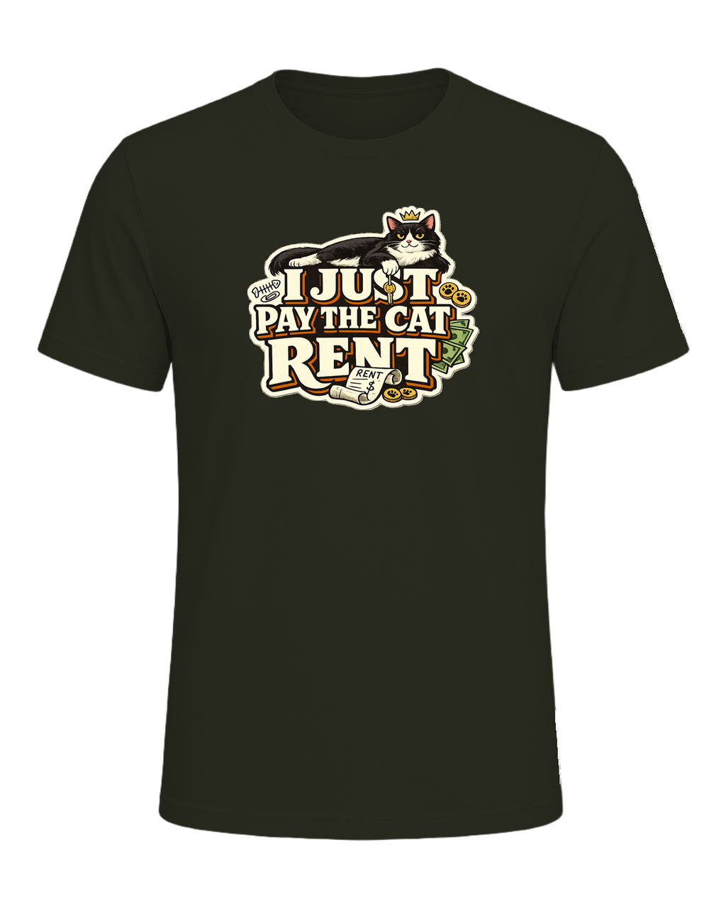 I Just Pay The Cat Rent Tee — Dark Olive