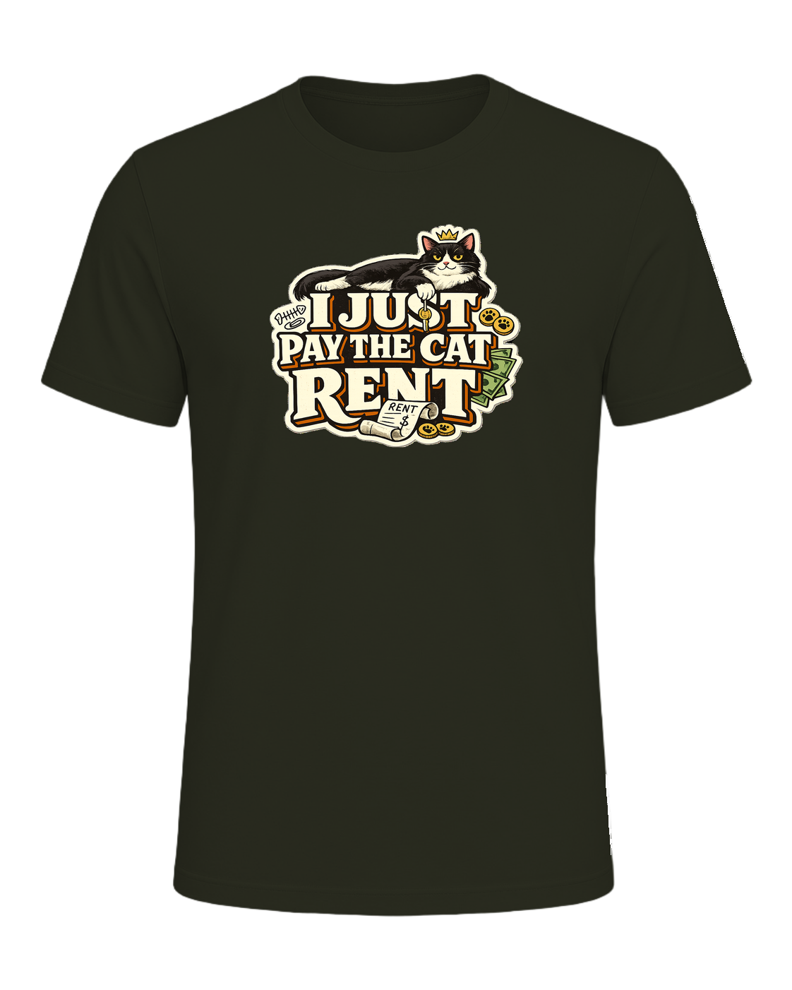 I Just Pay The Cat Rent Tee — Dark Olive