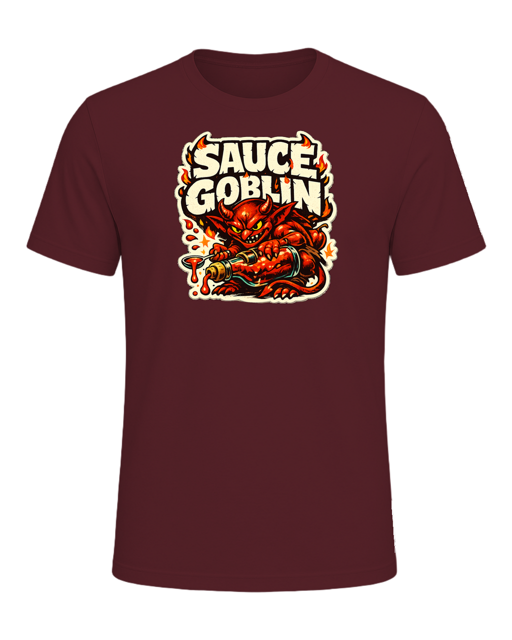 Sauce Goblin Tee — Maroon