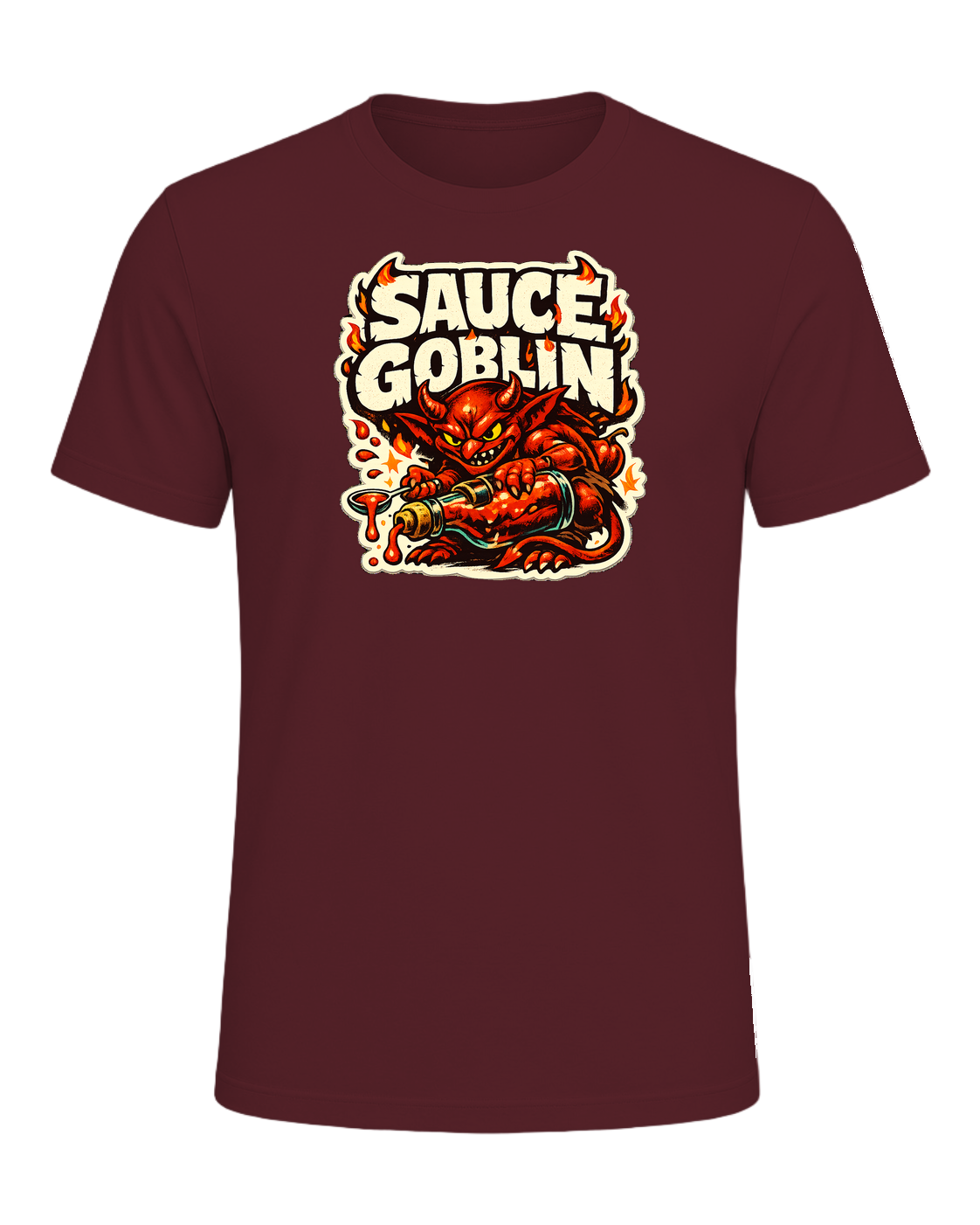 Sauce Goblin Tee — Maroon
