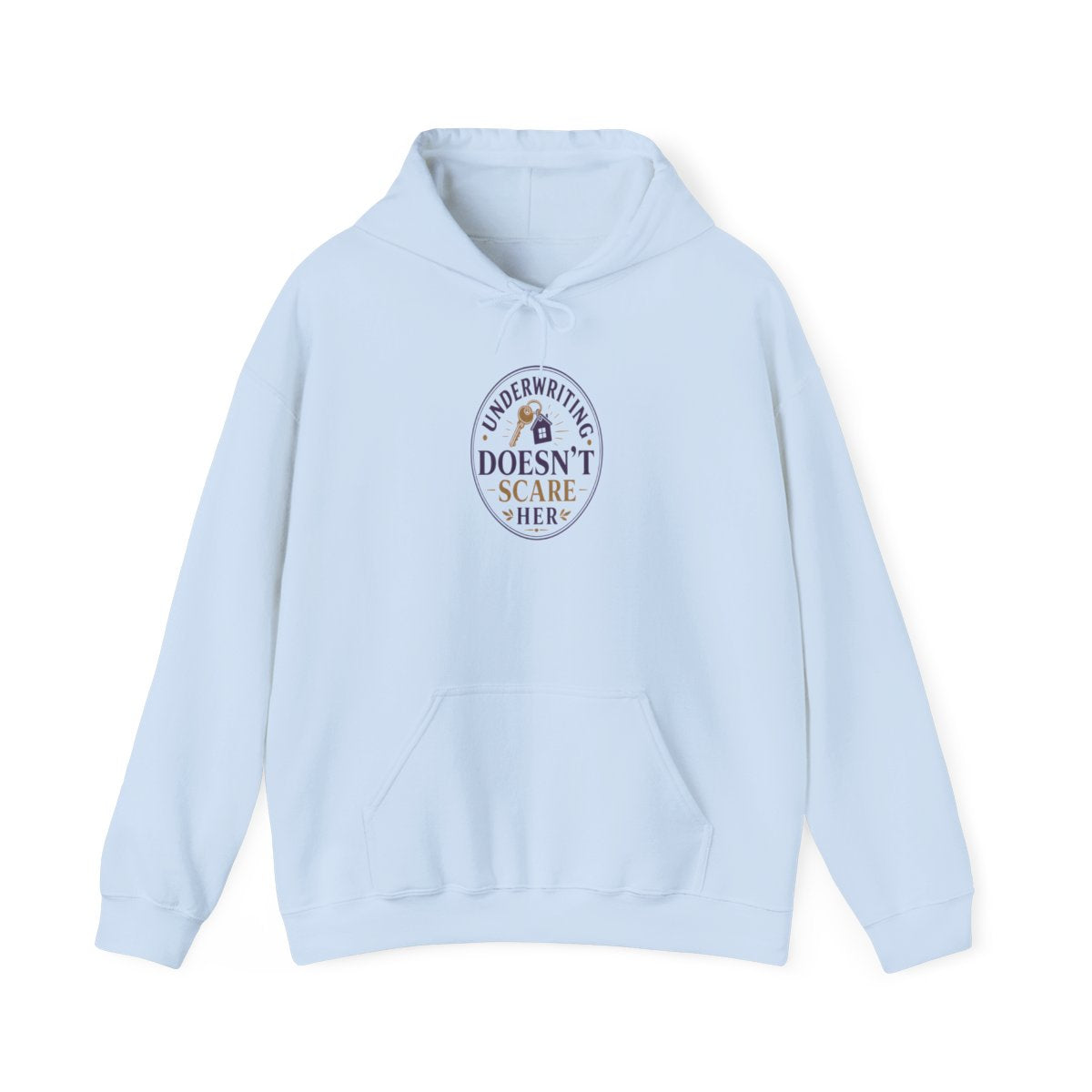 UNDERWRITING DOESN'T SCARE HER Hoodie — Light Blue