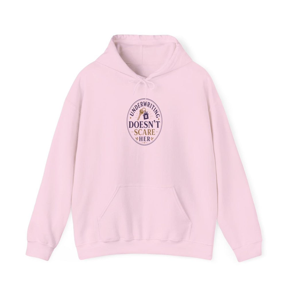 UNDERWRITING DOESN'T SCARE HER Hoodie — Light Pink