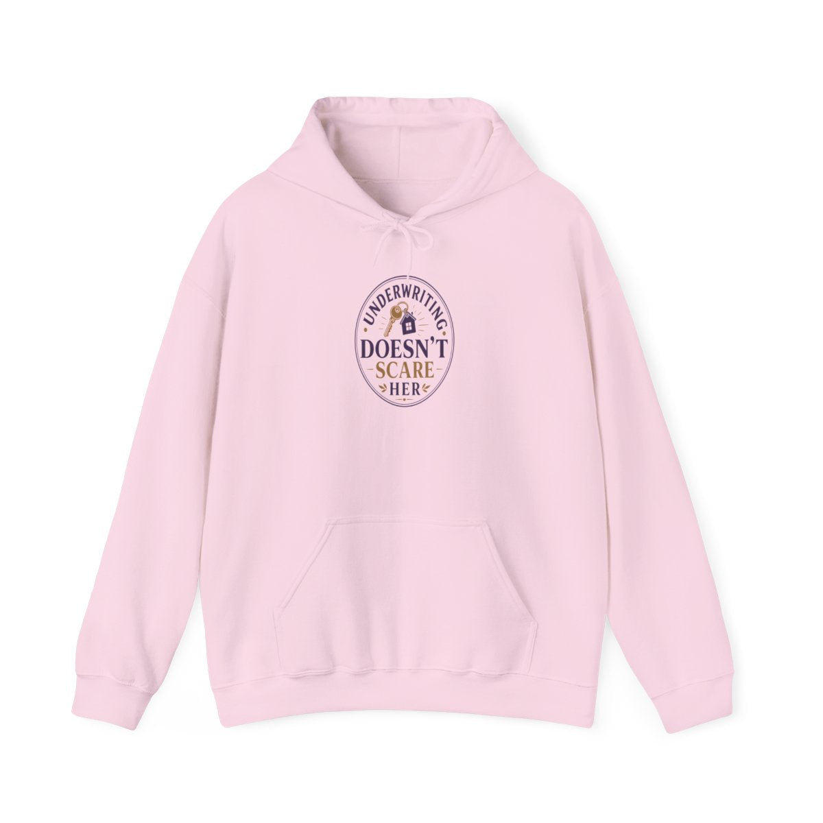 UNDERWRITING DOESN'T SCARE HER Hoodie — Light Pink
