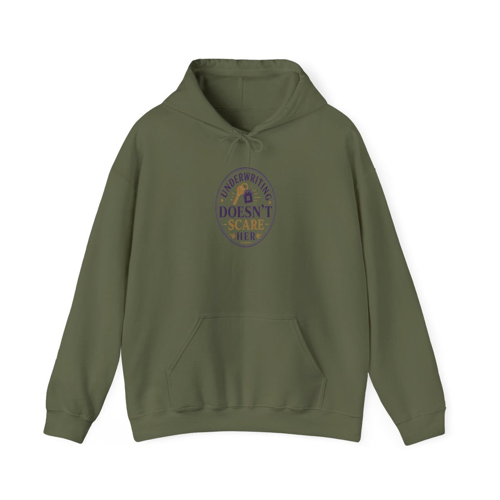UNDERWRITING DOESN'T SCARE HER Hoodie — Military Green